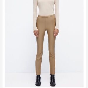 Zara Faux Leather High-Rise Leggins in Tan-Size XS